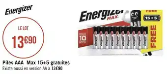 Energizer piles aaa max 15+5 gratuites