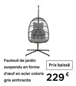 Leroy Merlin Fauteuil de jardin suspendu en forme d'œuf en acier coloris gris anthracite offre