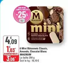 G20 Magnum - 6 mini bĂątonnets classic, amande, chocolat blanc offre