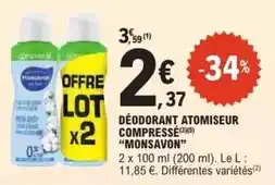 E.Leclerc Monsavon - déodorant atomiseur compressé offre