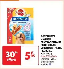 Auchan Supermarché Pedigree - bâtonnets hygiène bucco-dentaire pour grand chien dentastix offre