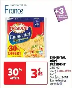 Auchan Président - emmental râpé offre