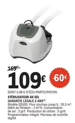 E.Leclerc Jardi Intex - stérilisateur au sel garantie legale 2 ans offre