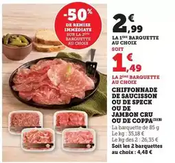 Super U Chiffonnade de saucisson ou de speck jambon cru ou de coppa offre