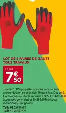 Gedimat Tous - lot de 6 paires de gants tous travaux offre