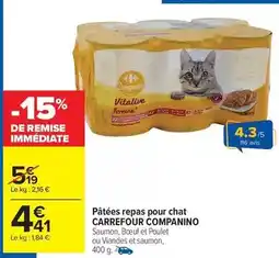 Carrefour Market Carrefour - pâtées repas pour chat companino offre