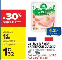 Carrefour Market Carrefour - jambon le paris classic offre