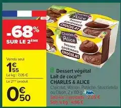 Carrefour Market Charles & alice - dessert végétal lait de coco offre