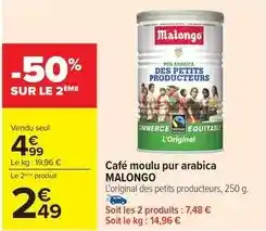Carrefour Market Malongo - café moulu pur arabica offre
