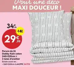 Maxi Bazar Parure de lit dobby rain coton 240x220cm + 2 taies d'oreiller offre