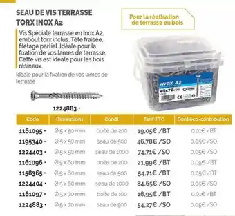 Samse Seau de vis terrasse torxinox a2 offre