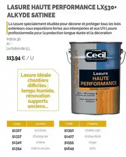 Samse Lasure haute performance lx530+ alkyde satinee offre