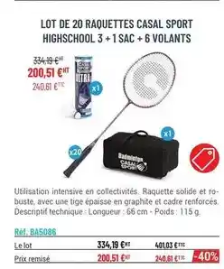 Casal Sport Lot de 20 raquettes l sport offre