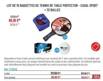 Casal Sport Lot de 15 raquettes de tennis de table protector offre