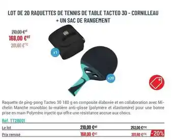 Casal Sport Lot de 20 raquettes de tennis de table tacteo 30 offre