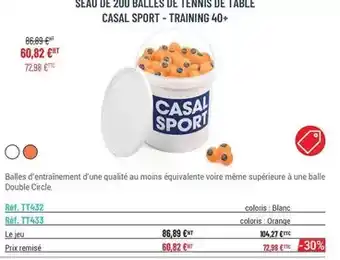 Casal Sport Seau de zou balles de tennis de table offre