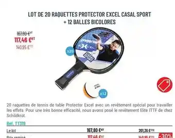 Casal Sport Lot de 20 raquettes protector excel casal sport + 12 balles bicolores offre