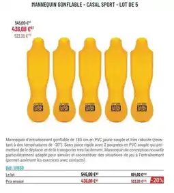 Casal Sport Mannequin d'entrainement gonflable de 180 cm pvc jaune souple et très robuste offre