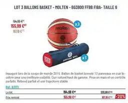 Casal Sport Molten - lot 3 ballons basket - bg3800 ffbb fiba-taille 6 offre