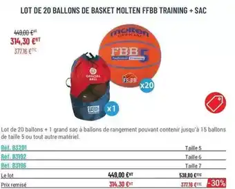 Casal Sport Molten - lot de 20 ballons de basket bg2000 ffbb + sac offre