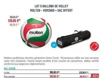 Casal Sport Molten - lot 5 ballons de volley v5m3500 + sac offert offre