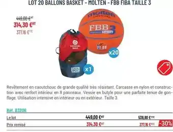 Casal Sport Lot 20 ballons basket-molten-fbb fiba taille 3 offre