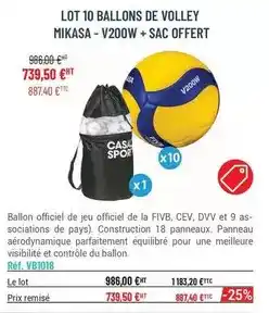 Casal Sport Mikasa - lot 10 ballons de -v200w + sac offert offre