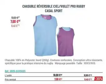 Casal Sport Chasuble réversible ciel/violet pro rugby offre