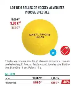 Casal Sport Lot de 6 balles de hockey alveolées mousse spéciale offre