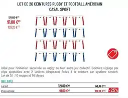 Casal Sport Lot de 20 ceintures rugby et football américain casal sport offre