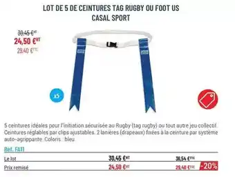 Casal Sport Lot de 5 de ceintures tag rugby ou foot us casal sport offre