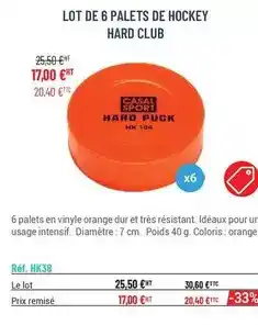 Casal Sport Orange - lot de 6 palets de hockey hard club offre