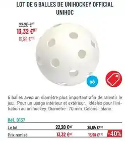 Casal Sport Lot de 6 balles de unihockey official unihoc offre