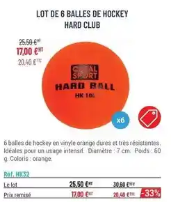 Casal Sport Lot de 6 balles de hockey hard club offre