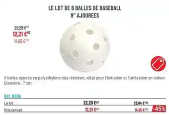 Casal Sport Le lot de 6 balles de baseball 9 ajourees offre