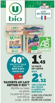 Bi1 U - yaourts au lait entier bio offre