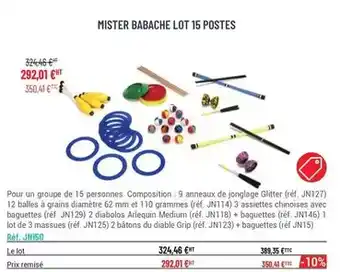Casal Sport Mister babache lot 15 postes offre