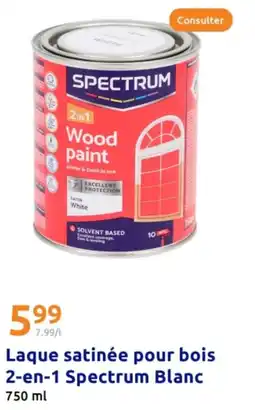 Action SPECTRUM Laque satinée pour bois 2-en-1 Blanc offre