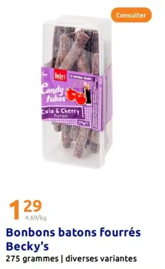 Action BECKY'S Bonbons batons fourrés offre
