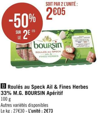 Géant Casino Boursin roulés au speck ail & fines herbes 33% m.g. apéritif offre