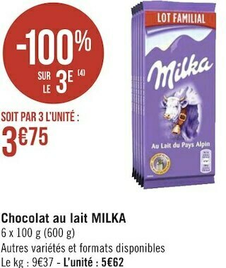 Géant Casino Milka chocolat au lait offre
