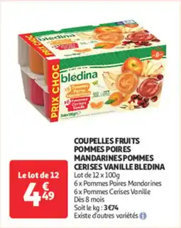 Auchan Direct Coupelles fruits pommes poires mandarines pommes cerises vanille bledina offre