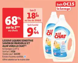 Auchan Direct Lessive liquide sensitive savon de marseille et aloe vera le chat offre