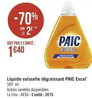 Géant Casino Paic excel liquide vaisselle dégraissant* offre