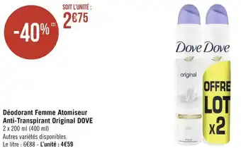 Géant Casino Dove déodorant femme atomiseur anti‑transpirant original offre