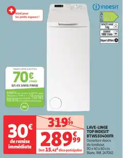 Auchan Direct Lave linge top indesit btws50400fr offre