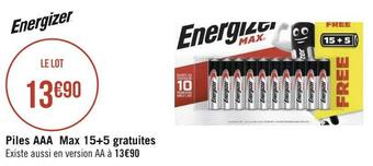 Géant Casino Energizer piles aaa max 15+5 gratuites offre