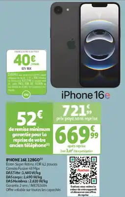 Auchan Direct IPHONE 16E IPHONE 16E 128GO(¹) offre