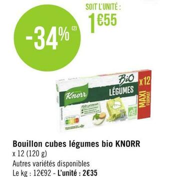 Géant Casino Knorr bouillon cubes légumes bio offre
