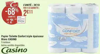 Géant Casino Casino papier toilette confort triple épaisseur blanc offre